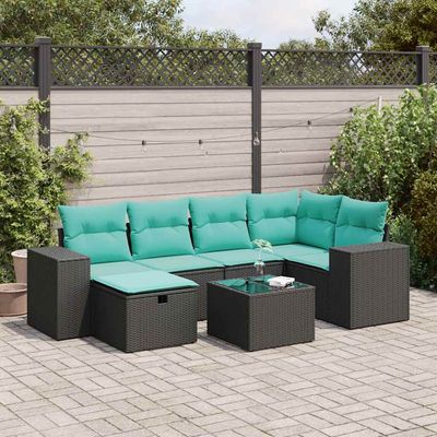 Set Divani da Giardino con Cuscini 7pz Nero Polyrattan vidaXL