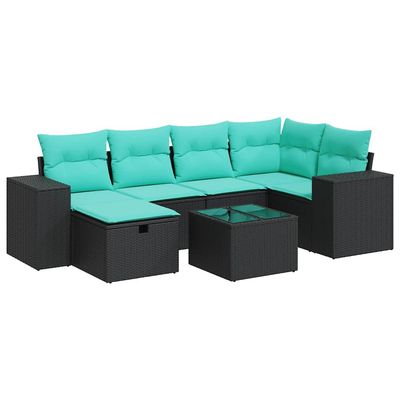 Set Divani da Giardino con Cuscini 7pz Nero Polyrattan vidaXL