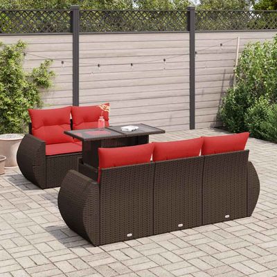 Set Divano Giardino 6 pz con Cuscini Marrone Polyrattan Acacia vidaXL