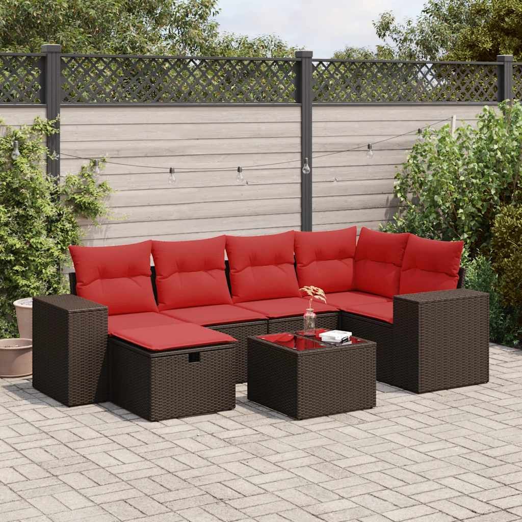 Set Divani da Giardino 7 pz con Cuscini Marrone in Polyrattan vidaXL