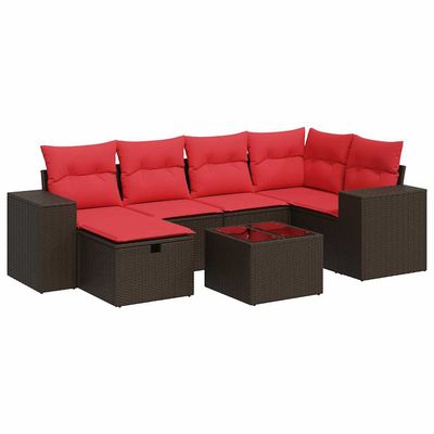 Set Divani da Giardino 7 pz con Cuscini Marrone in Polyrattan vidaXL
