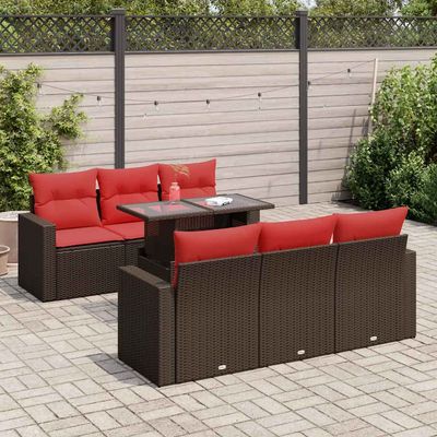 Set Divani Giardino 7 pz con Cuscini Marrone Polyrattan Acacia vidaXL Set Divani Giardino 7 pz con Cuscini Marrone Polyrattan Acacia vidaXL