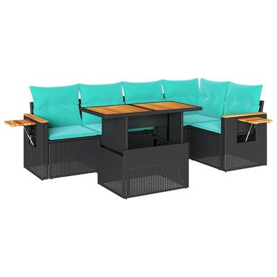 Set Divano da Giardino 6 pz con Cuscini Nero Polyrattan Acacia vidaXL