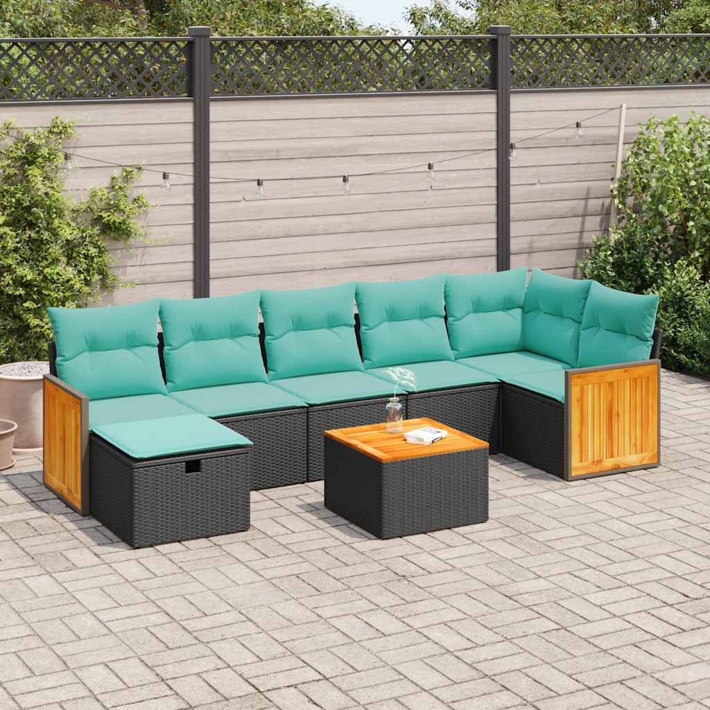Set Divani da Giardino con Cuscini 8 pz Nero in Polyrattan vidaXL