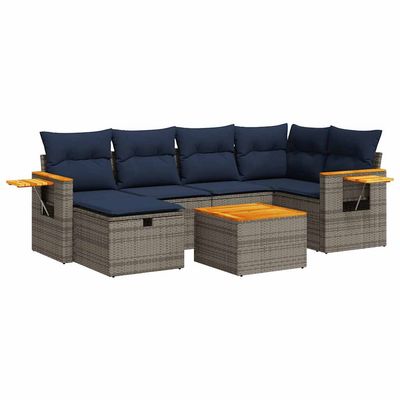 Set Divani da Giardino 7 pz con Cuscini Grigio in Polyrattan vidaXL