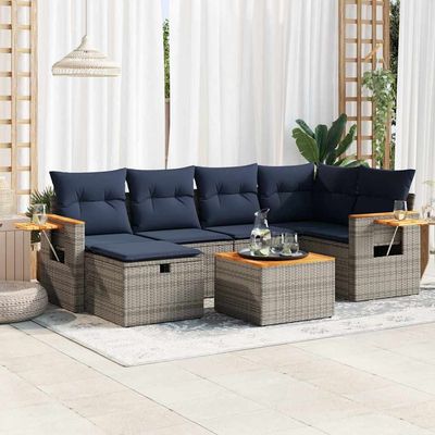 Set Divani da Giardino 7 pz con Cuscini Grigio in Polyrattan vidaXL