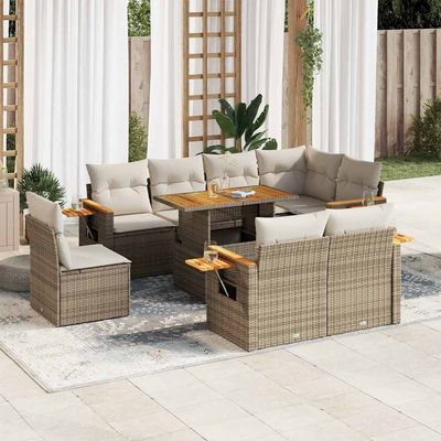 Set Divano da Giardino 9 pz con Cuscini Beige Polyrattan Acacia vidaXL