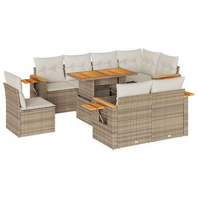 Set Divano da Giardino 9 pz con Cuscini Beige Polyrattan Acacia vidaXL