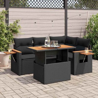 Set Divani da Giardino 5 pz con Cuscini Nero Polyrattan Acacia vidaXL