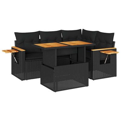 Set Divani da Giardino 5 pz con Cuscini Nero Polyrattan Acacia vidaXL