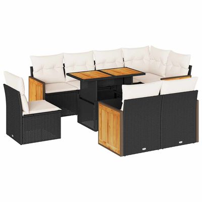 Set Divani da Giardino 9 pz con Cuscini Nero Polyrattan Acacia vidaXL