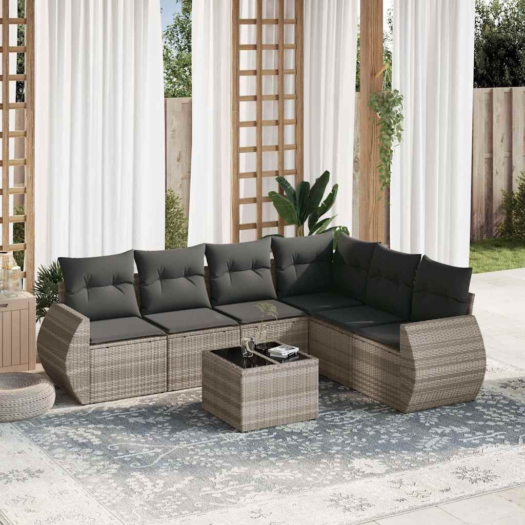 Set Divani da Giardino 7pz con Cuscini Grigio Chiaro Polyrattan vidaXL