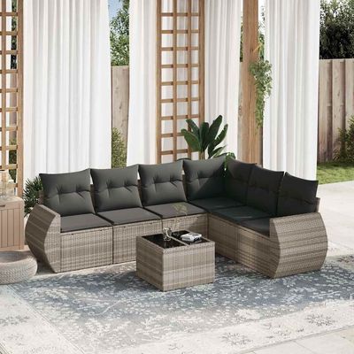 Set Divani da Giardino 7pz con Cuscini Grigio Chiaro Polyrattan vidaXL