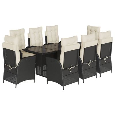 Set da Pranzo da Giardino 9 pz con Cuscini Nero in Polyrattan vidaXL