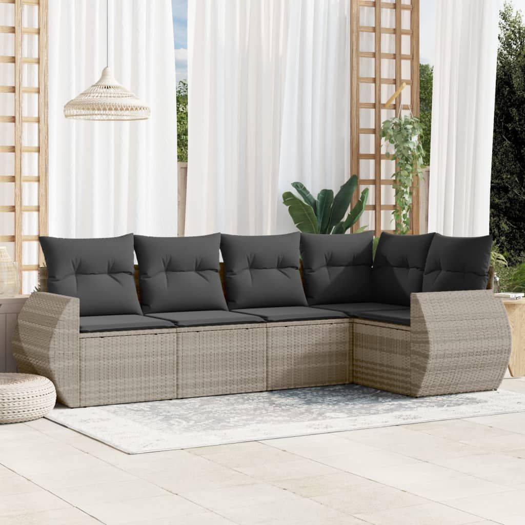 Set Divano da Giardino 5pz con Cuscini Grigio Chiaro Polyrattan vidaXL