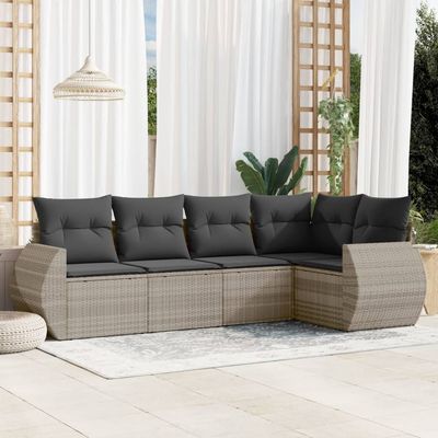 Set Divano da Giardino 5pz con Cuscini Grigio Chiaro Polyrattan vidaXL