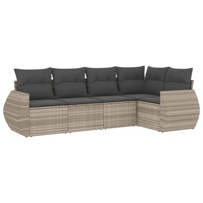 Set Divano da Giardino 5pz con Cuscini Grigio Chiaro Polyrattan vidaXL