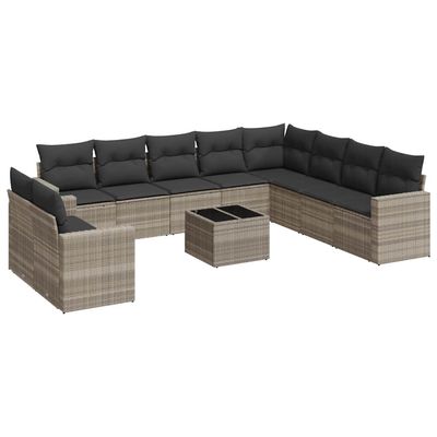 Set Divani da Giardino 11 pz con Cuscini in Polyrattan Grigio vidaXL