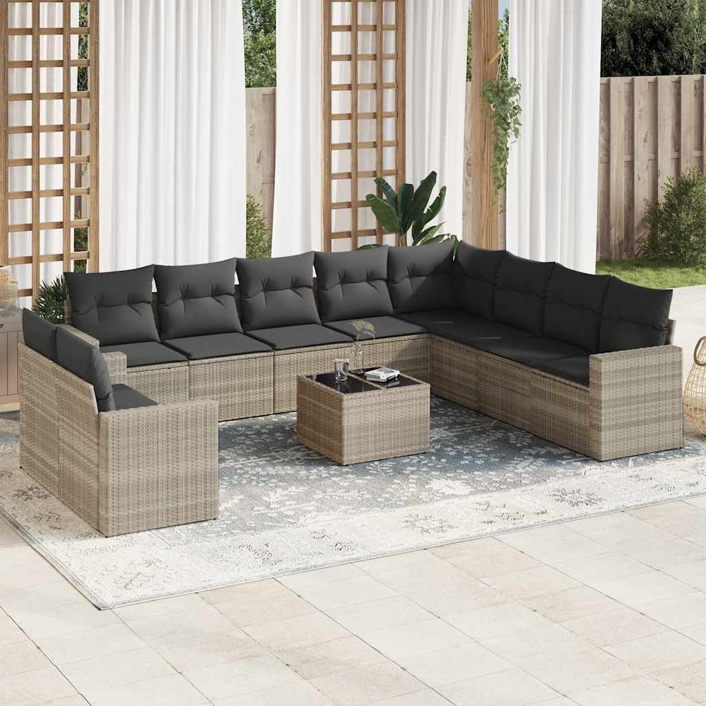 Set Divani da Giardino 11 pz con Cuscini in Polyrattan Grigio vidaXL