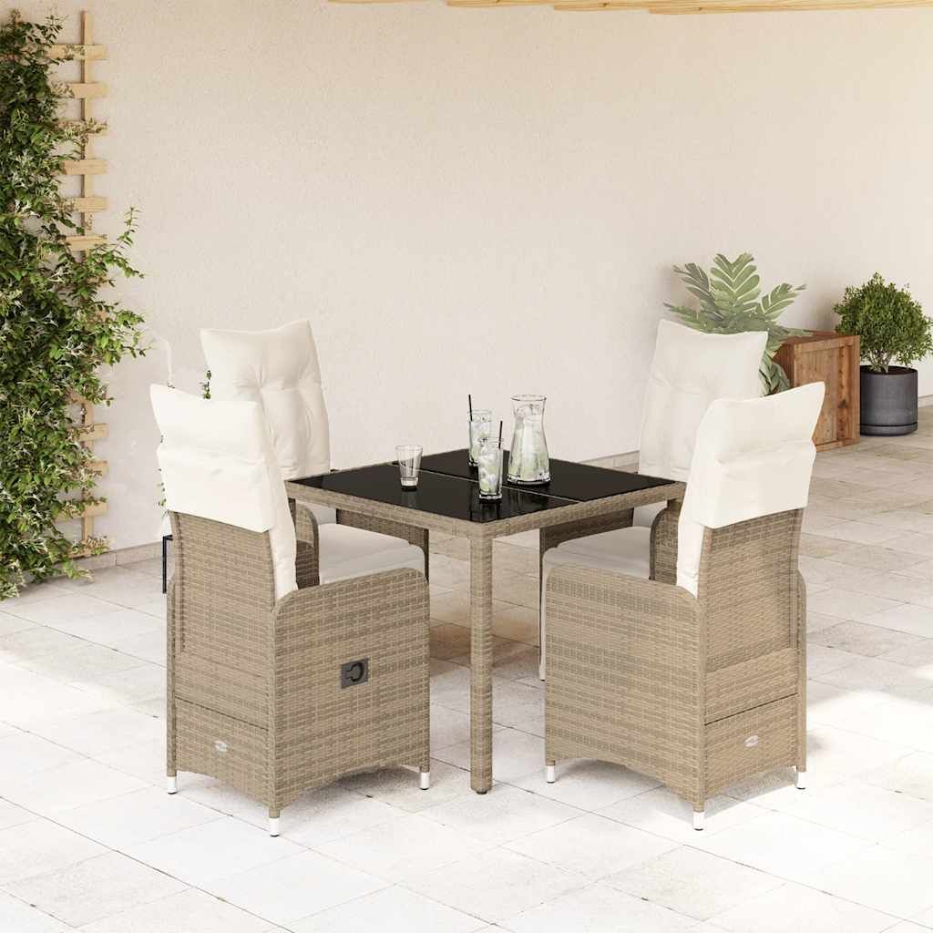 Set Bistrò da Giardino 5 pz con Cuscini in Polyrattan Marrone vidaXL