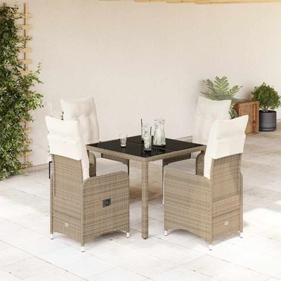Set Bistrò da Giardino 5 pz con Cuscini in Polyrattan Marrone vidaXL