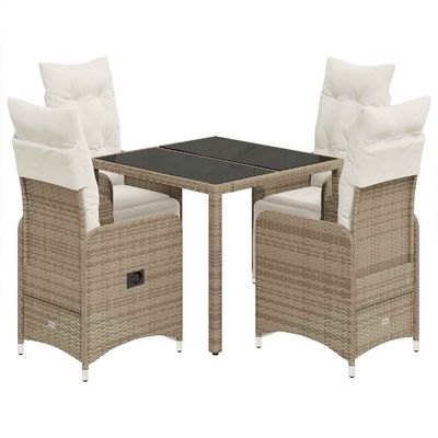 Set Bistrò da Giardino 5 pz con Cuscini in Polyrattan Marrone vidaXL