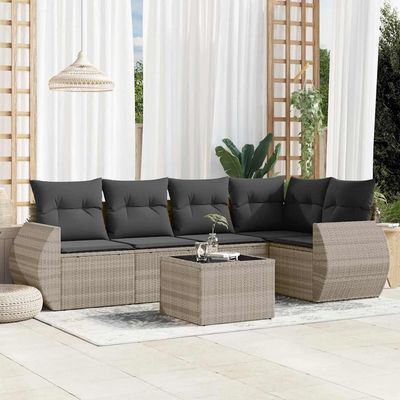 Set Divano da Giardino 6pz con Cuscini Grigio Chiaro Polyrattan vidaXL