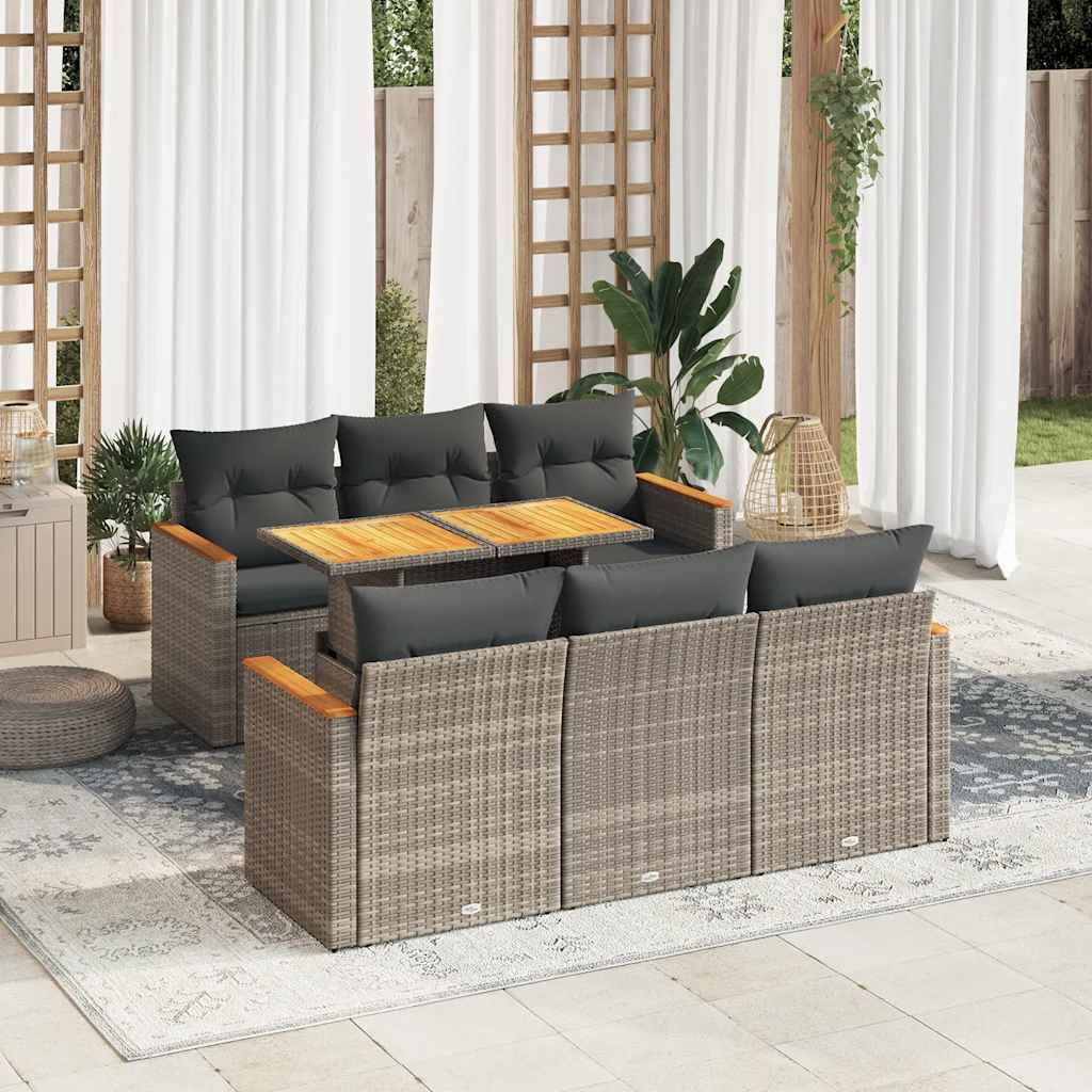 Set Divani da Giardino 7pz con Cuscini Grigio Polyrattan Acacia vidaXL