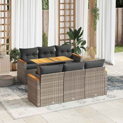 Set Divani da Giardino 7pz con Cuscini Grigio Polyrattan Acacia vidaXL