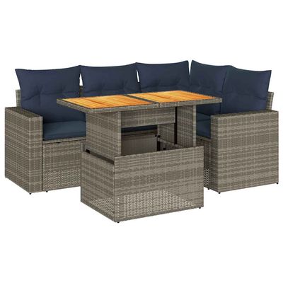 Set Divano da Giardino 5 pz con Cuscini Grigio in Polyrattan vidaXL