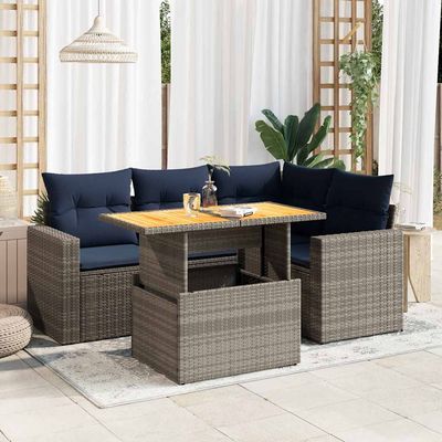 Set Divano da Giardino 5 pz con Cuscini Grigio in Polyrattan vidaXL