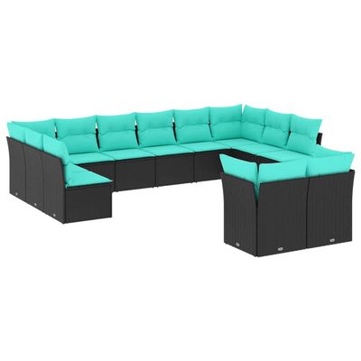 Set Divani da Giardino 12 pz con Cuscini Nero in Polyrattan vidaXL