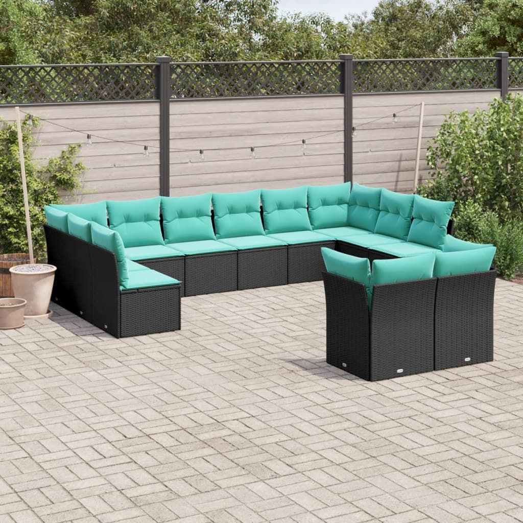 Set Divani da Giardino 12 pz con Cuscini Nero in Polyrattan vidaXL