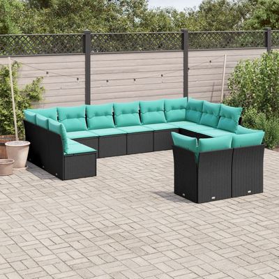 Set Divani da Giardino 12 pz con Cuscini Nero in Polyrattan vidaXL
