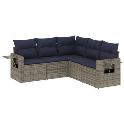 Set Divani da Giardino 5 pz con Cuscini Grigio in Polyrattan vidaXL