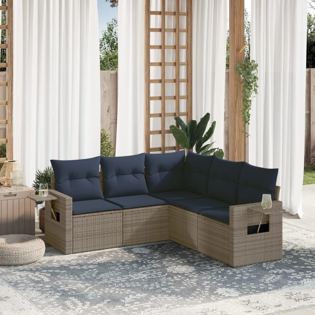 Set Divani da Giardino 5 pz con Cuscini Grigio in Polyrattan vidaXL