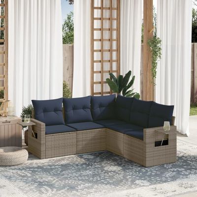 Set Divani da Giardino 5 pz con Cuscini Grigio in Polyrattan vidaXL