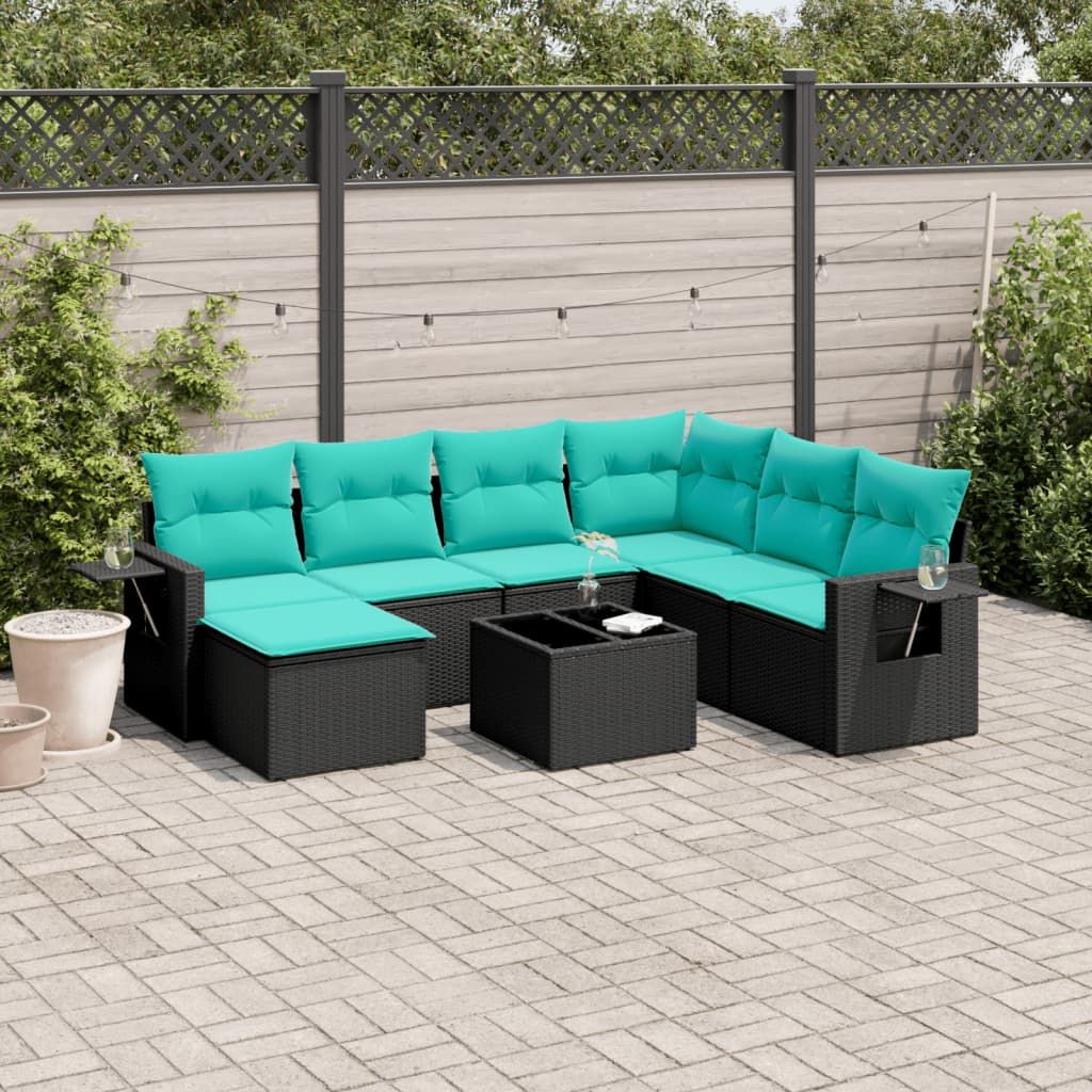 Set Divani da Giardino 8 pz con Cuscini Nero in Polyrattan vidaXL