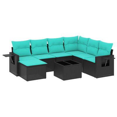 Set Divani da Giardino 8 pz con Cuscini Nero in Polyrattan vidaXL