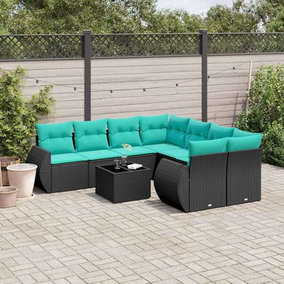 Set Divani da Giardino 9 pz con Cuscini Nero in Polyrattan vidaXL Set Divani da Giardino 9 pz con Cuscini Nero in Polyrattan vidaXL