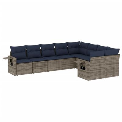 Set Divani da Giardino 9 pz con Cuscini Grigio in Polyrattan vidaXL