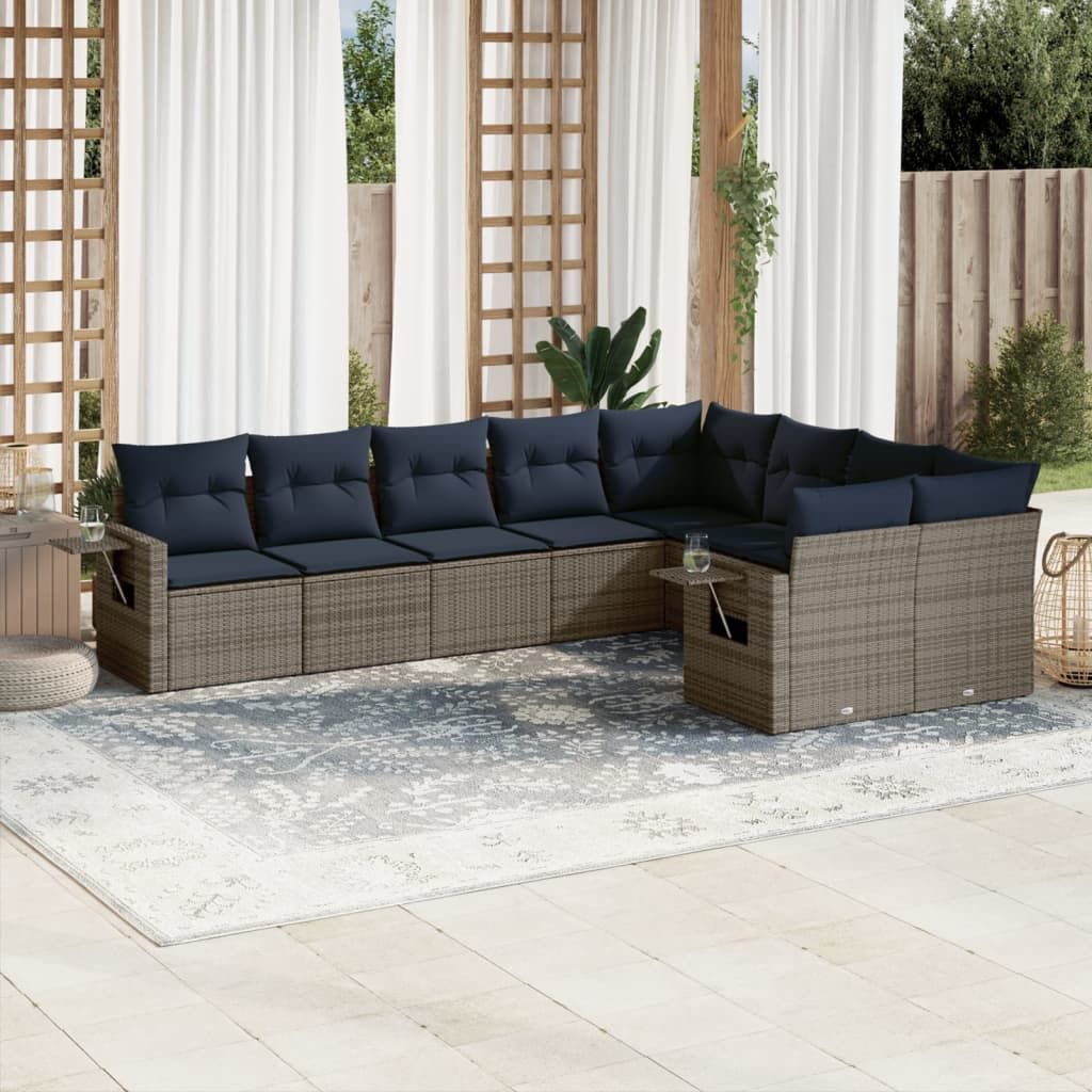 Set Divani da Giardino 9 pz con Cuscini Grigio in Polyrattan vidaXL