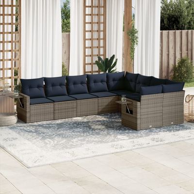 Set Divani da Giardino 9 pz con Cuscini Grigio in Polyrattan vidaXL