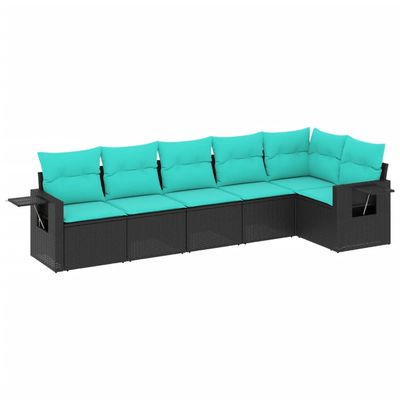 Set Divani da Giardino 6 pz con Cuscini Nero in Polyrattan vidaXL