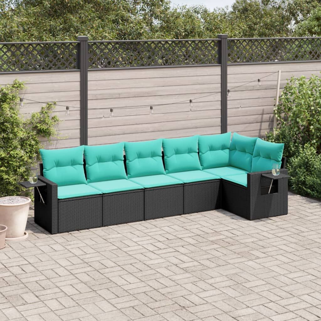 Set Divani da Giardino 6 pz con Cuscini Nero in Polyrattan vidaXL