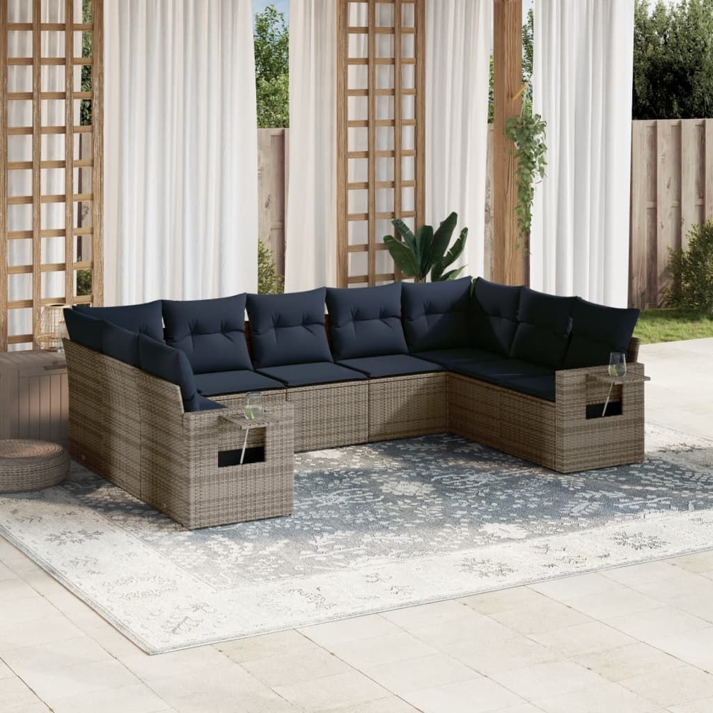 Set Divani da Giardino 9 pz con Cuscini Grigio in Polyrattan vidaXL