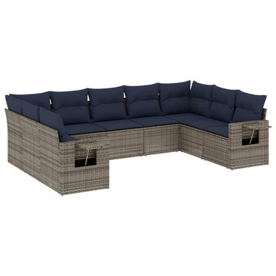 Set Divani da Giardino 9 pz con Cuscini Grigio in Polyrattan vidaXL