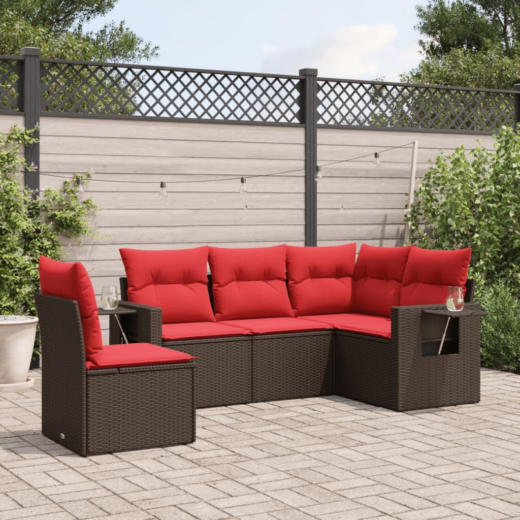 Set Divani da Giardino 5 pz con Cuscini Marrone in Polyrattan vidaXL
