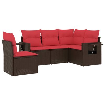 Set Divani da Giardino 5 pz con Cuscini Marrone in Polyrattan vidaXL