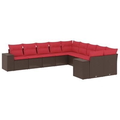 Set Divani da Giardino 10 pz con Cuscini Marrone in Polyrattan vidaXL